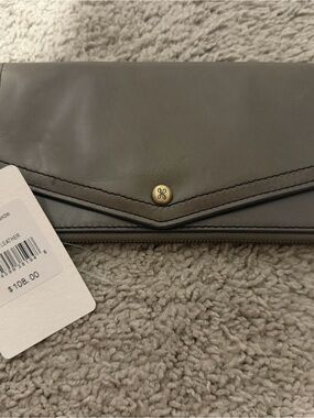 HOBO Gray Leather Envelope Wallet with Brass Snap